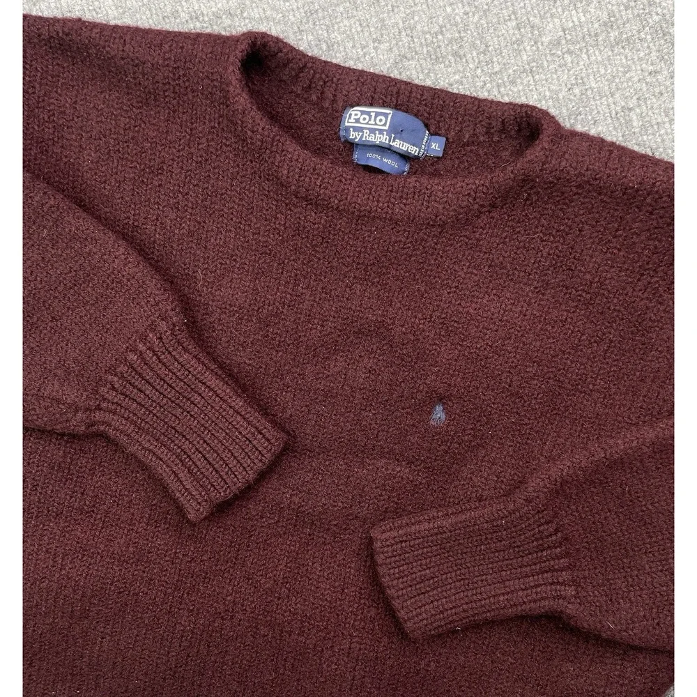 Vintage Polo Ralph Lauren Pullover Men's XL Burgundy‎ Knit 100% Wool Heavyweight
